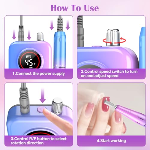 Professional Electric Nail Drill 45000 RPM with 11 Bits - Portable Manicure & Pedicure Tool