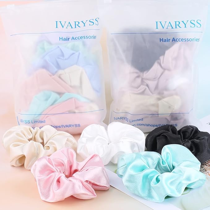 Satin Hair Scrunchies for Women, 16 Pack - Silk-Soft & Gentle