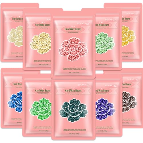 Hard Wax Beads 2.2 lbs, 10 Pack Variety Wax Beans for Hair Removal, Sensitive Skin, Ideal for Face, Eyebrows, Bikini, Underarms, Legs, Brazilian Waxing and Full Body