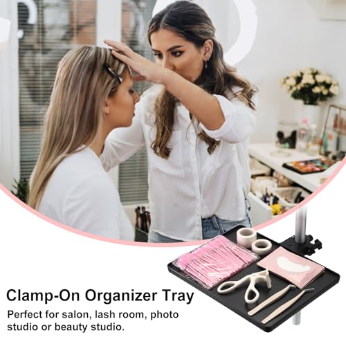ELLDOO Lash Tray Holder, 10.6 x 8 inch Adjustable Eyelash Extension Supplies Organizer, Black Plastic Lash Tech Essentials Storage Stand for Salon and Home