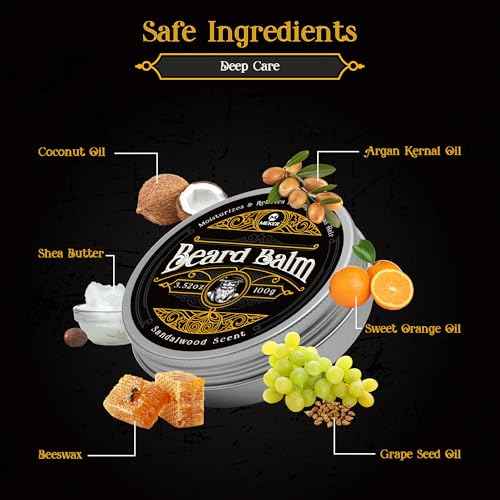 MEKER Beard Balm, Beard Softening Leave-in Balm with Brush, All-Natural Anti-Itch, Organic Beard Conditioner for Softening, Stops Itch, Grows, 7.04 OZ