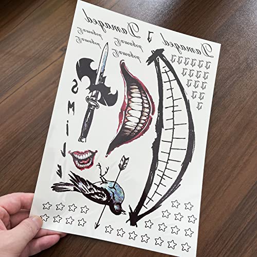 Halloween Temporary Tattoos - 6 Large Sheets, Waterproof Fake Tattoos