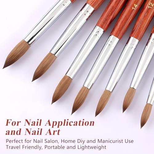 Kolinsky Acrylic Nail Brush Size #18, Pure Kolinsky Nail Art Brushes for Nails Art Extension & Acrylic Powder Application, Red Wood Hand Nail Brush Salon-Grade Manicures Home