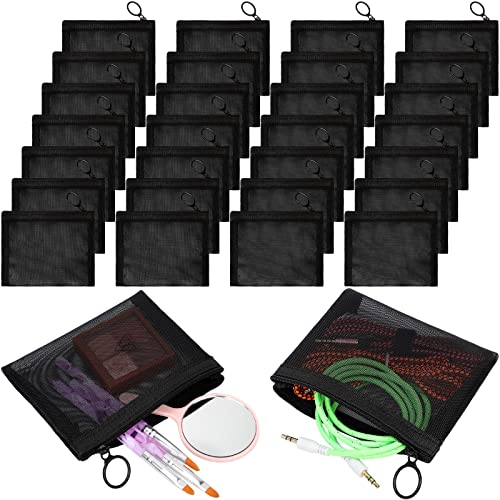 Jexine 30 Pieces Mini Zipper Mesh Bags Nylon Small Zipper Pouch Mini Pouch Portable Beauty Purse Mesh Coin Purse for Travel Home Keychain Holder Makeup Cosmetic Storage(5 x 4 Inches,Black)