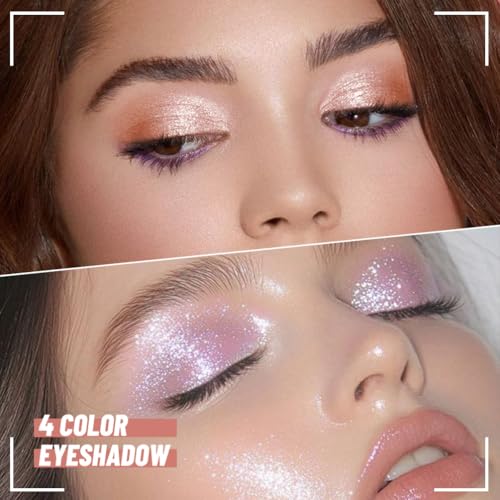 4-Color Glitter Eyeshadow Palette Set - Long-Lasting Shimmer