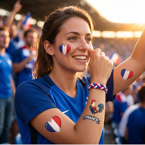 France Flag Temporary Tattoos, 3-Sheet Waterproof Set
