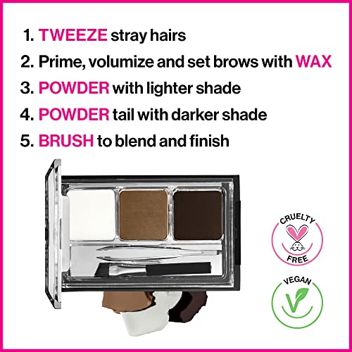 Eyebrow Makeup Kit with Powder Wax Tweezers & Mirror - Dark Brown - 1 Pack