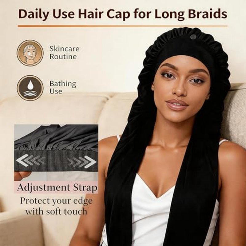 Black Pantyhose Braid Bonnet for Sleeping - Hair Protection