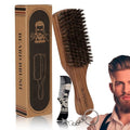 Walnut Wood Boar Bristles Beard Brush Kit for Men, Beard Grooming & Hair Styling Quiff, Pompadour, Slicked-back, Undercut, Straightens & Promotes Beard Growth - Works with Beard Oils and Balms