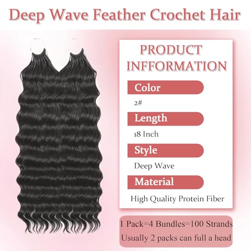 Feather Crochet Hair Extensions for Black Women - 100 Strands, 18" Deep Wave #2