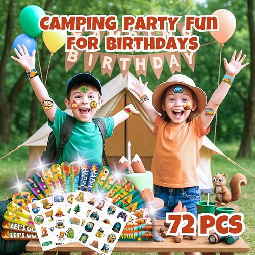 72-Piece Camping Party Favors Set – Slap Bracelets & Tattoos