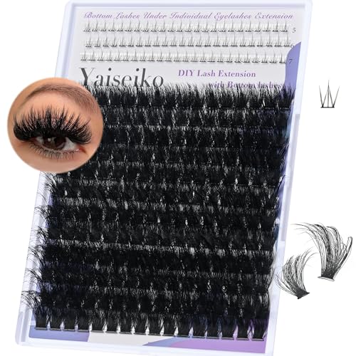 Lash Clusters with Bottom Lashes Thick 200D Volume Individual Lashes 12-25mm Wispy Eyelash Clusters D Curl Cluster Eyelash Extensions 264pcs DIY Lash Extension for Beginners