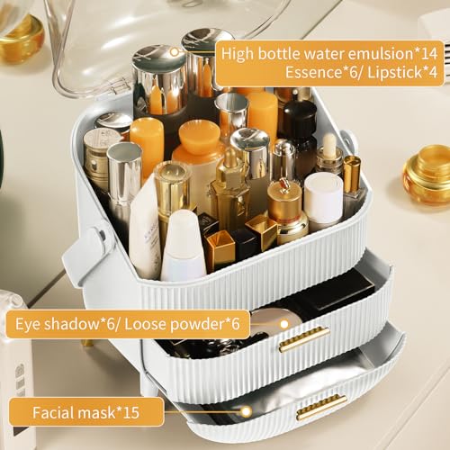 CANITORON Deluxe White Makeup Organizer with 2 Drawers & Brush Lipstick Storage