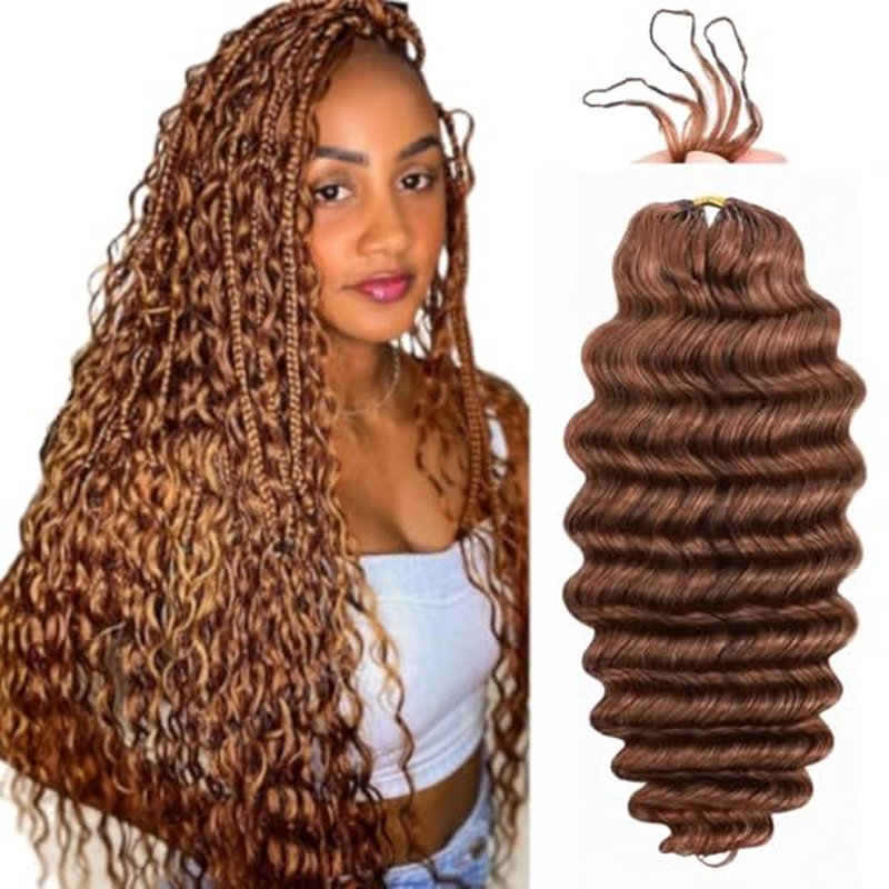 Auburn Ginger Deep Wave Crochet Hair Extensions - 20 Inch, 120g