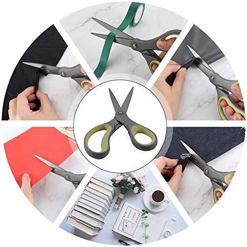 LIVINGO Sharp Scissors All Purpose - 2 Pack 8 Inch Titanium Coated Non Stick Steel Shears Heavy Duty for Office Home School Sewing Crafting Cutting Paper Fabric, Comfortable Grip (Gray & Green)