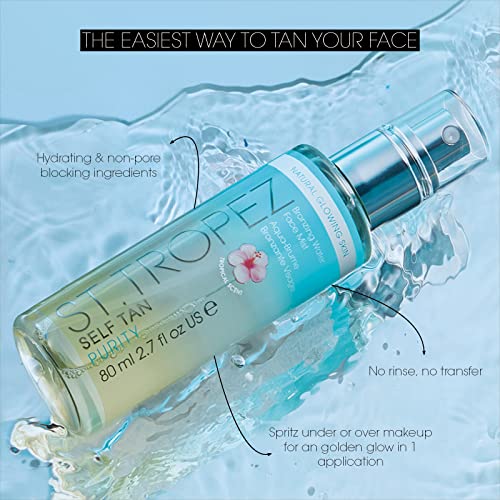 St. Tropez Fake Tan, Self Tan Purity Face Mist, Face Tan, Vegan Tanning Water, 100 Percent Natural Tanning Active, Tropical Fragrance, 80 ml