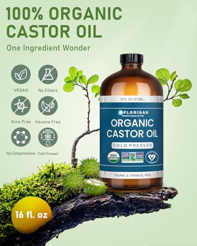 Florisan Organic Castor Oil 16oz - Cold Pressed, USDA Certified