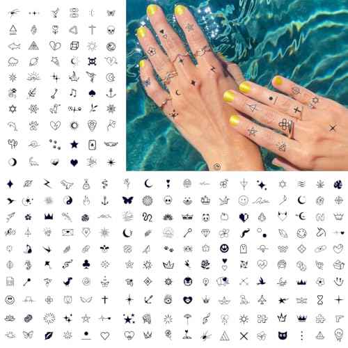 CHARLNET Tiny Small Semi-Permanent Tattoos for Adult - 2 Weeks Long Last Waterproof Realistic Mini Fake Tattoos for Women Men Finger Neck Body/Fades Naturally/No Reflection
