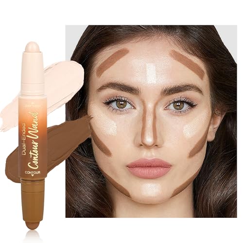 Contour Highlighter Stick£¬2-in-1 Dual-Ended Cream Bronzer & Highlighter Sticks Pen for Face Body Contouring Makeup- Buildable£¬Waterproof, Easy to Apply Suitable for Beginners£¬01Nuetral Nude + Beige