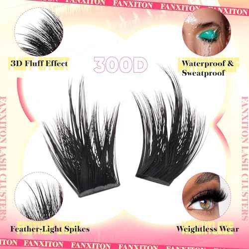 Volume Lash Clusters with Spiky Manga Lash Clusters 300D Eyelash Clusters 10-18MM Thick Wispy D Curl Cluster Eyelash Extensions 3D Fluffy Cluster Eyelash Extensions by FANXITON