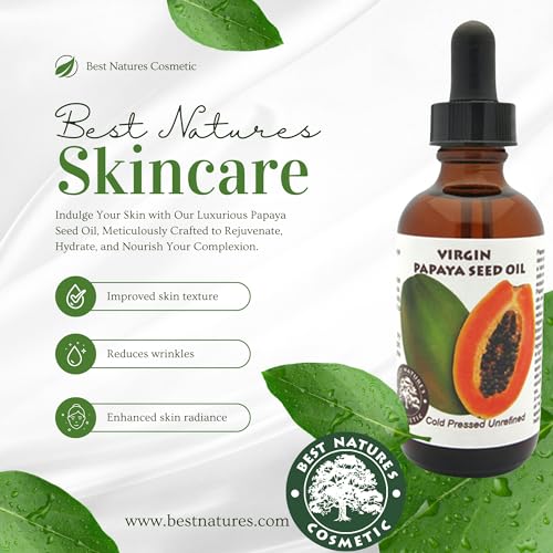 Best Nature's Cosmetics Pure Papaya Seed Oil - Cold-Pressed Organic Papaya Oil for Face, Skin, and Hair, Anti-Aging, Moisturizer, Natural Enzyme-Rich Carrier Oil (1oz)