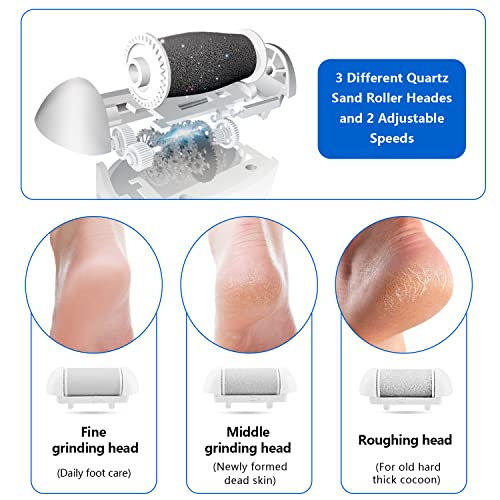 Elmchee Electric Foot Callus Remover Kit - Rechargeable Foot File with 3 Heads