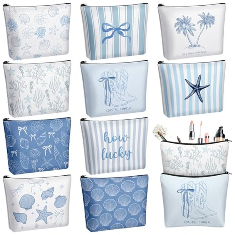 10 Pack Ocean Makeup Bags - Nautical Zipper Pouches