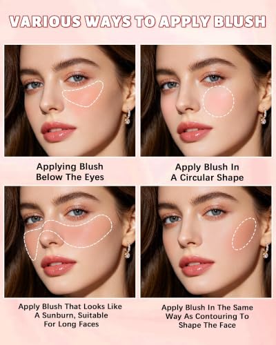 LYSdefeu Light Pink Nude Peach Pink Powder Blush Palette Set with Brush - Contour & Makeup