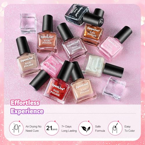 OpenLive Glitter Nail Polish Set – 12 Color Assortment with Base & Top Coat, Long-Lasting & Fast Drying