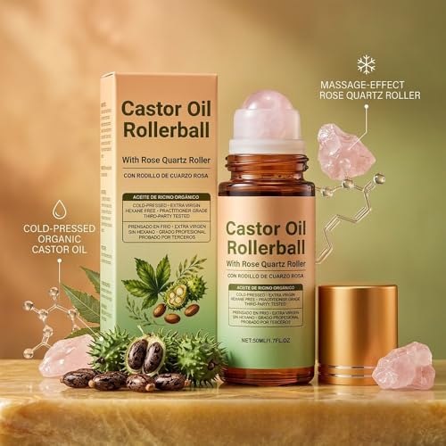 RAINPOT Organic Castor Oil Roll-On with Rose Quartz Applicator