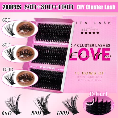 RITALASH Lash Clusters Kit 3D False Eyelashes with Bond, Seal & Remover