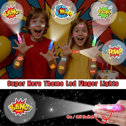 Hero LED Finger Lights & Tattoos 72 Pc Party Favor Set