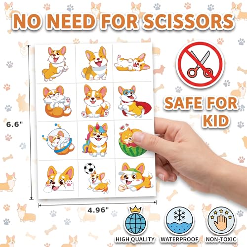 96 PCS Corgi Temporary Tattoos for Kids - Pre-Cut