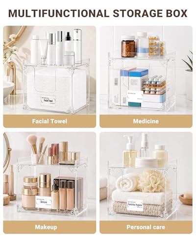 Disposable Face Towel Holder Box - Clear Acrylic with Lid, Vanity Organizer