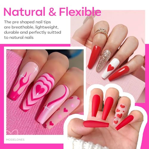 Modelones Z1 Long Coffin Nail Gel Extension Kit with 500 Tips & Portable UV Light