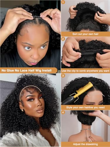ZANPAL Kinky Curly Half Wig - 200% Density Glueless 12-Inch