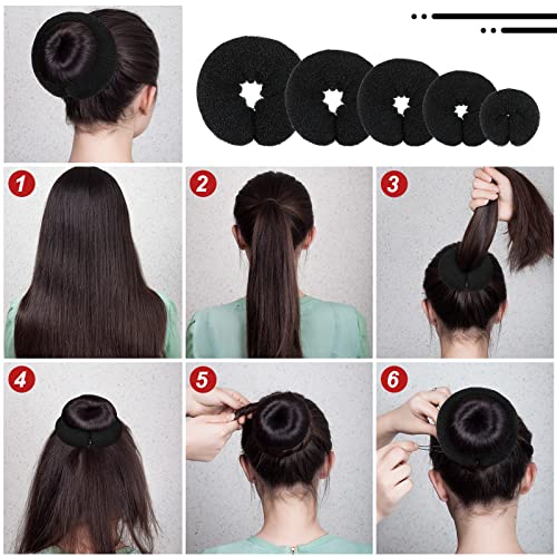 Donut Hair Bun Maker Set - 34 Pc Kit with Sponge Bun Makers, Clips & Elastics