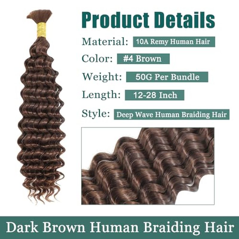 Boho Deep Wave Bulk Human Hair for Braiding - 3 Bundles 16"