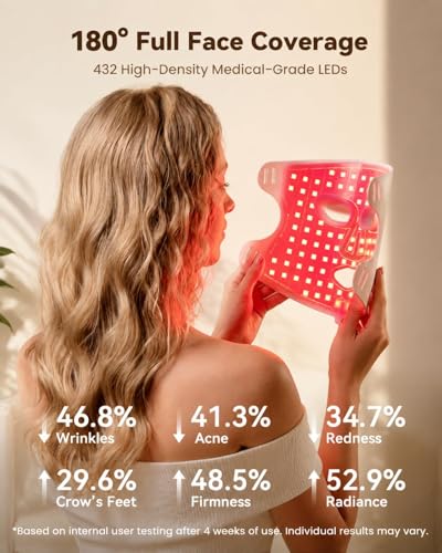 MICEYLIVE Red Light Therapy Face Mask with LED & NIR – 432 LEDs for Clearer Skin
