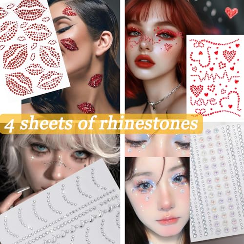 Face Gems Stickers Self Adhesive Rhinestones for Makeup