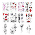 Red & Black Temporary Tattoos - 12 Sheets Waterproof Aesthetic Designs