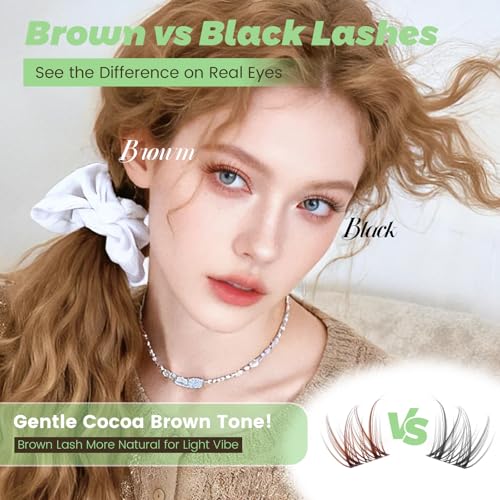 KEYYOU Brown Lash Clusters C Curl 8-16mm Natural Invisible Band