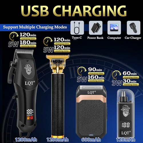 Hair Clippers for Men with LED Display, 4-Piece Cordless Grooming Kit with Hair Clipper, Beard Trimmer, Foil Shaver & Nose Trimmer, Complete Set for Home Barber