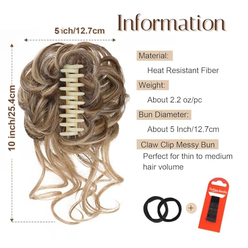 Messy Bun Hair Piece with Claw Clip - Light Brown Blonde