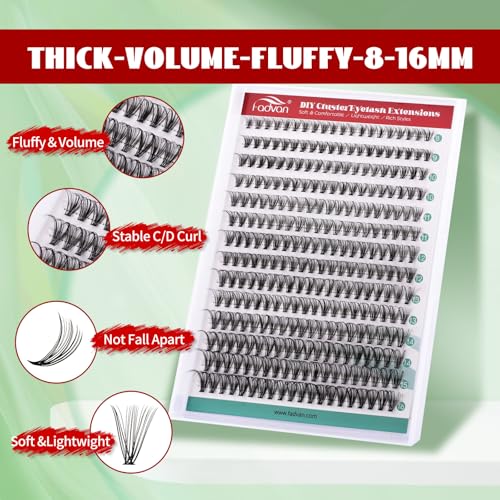 FADVAN 280pc Lash Clusters 8-16mm Mix, 0.07mm 20D Volume Extensions