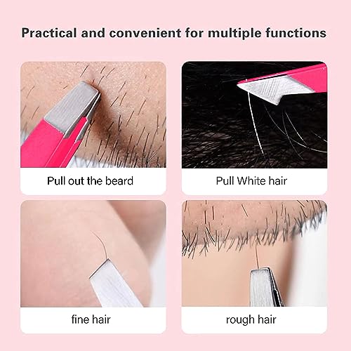 Pink Steel Tweezers Set - Eyebrow, Blackhead & Ingrown Hair Removal Tool