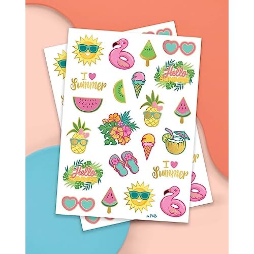 xo, Fetti Summer Pool Party Temporary Tattoos - Glitter styles | Birthday Party Supplies, Beach Party Favors + Tropical Decor