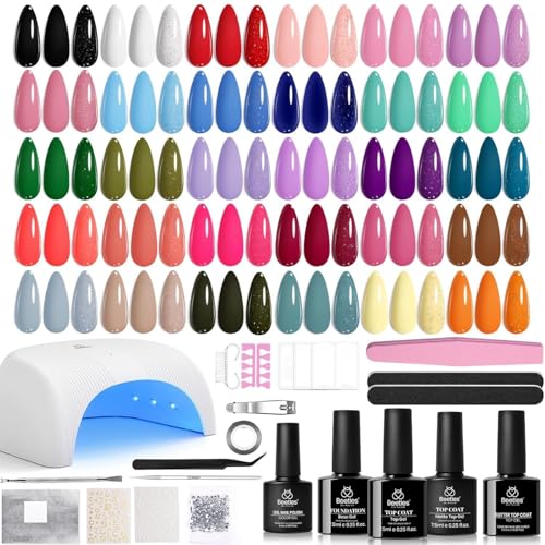 Beetles Gel Nail Polish Kit with UV Light - 54 Pcs Set with 32 Colors
