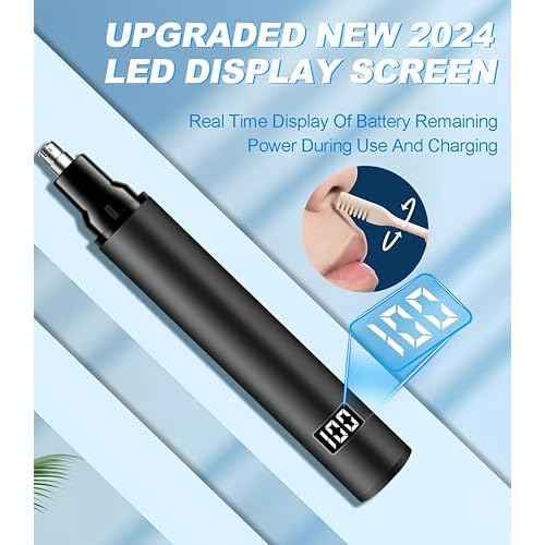 BUV Nose Hair Trimmer with LED Display- 2025 Professional Painless Ear Hair Trimmers for Men and Women, USB Rechargeable Nose Hair Trimmer Clipper ? 14,000 RPM IPX7 Waterproof Dual Edge Blades, Black