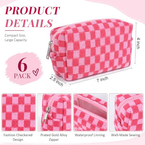 SOIDRAM 6 Pack Pink Checkered Makeup Bags Customizable Travel Cosmetic Organizer